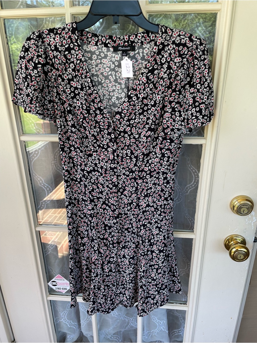 Madewell Size 2 Black White Red Daisy Floral Smocked Waist Mini Dress 🌼